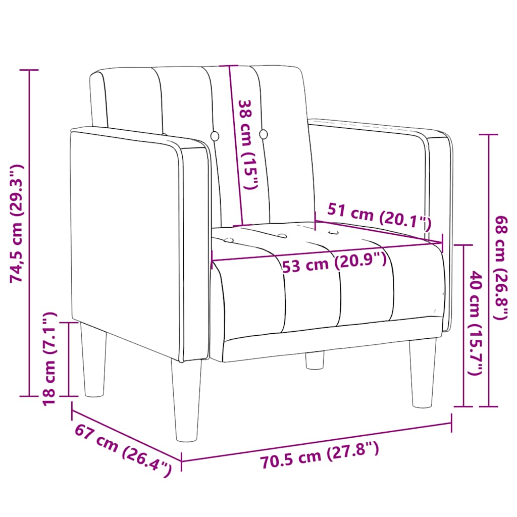 Poltrona com apoio de braços 53 cm veludo cinzento-claro