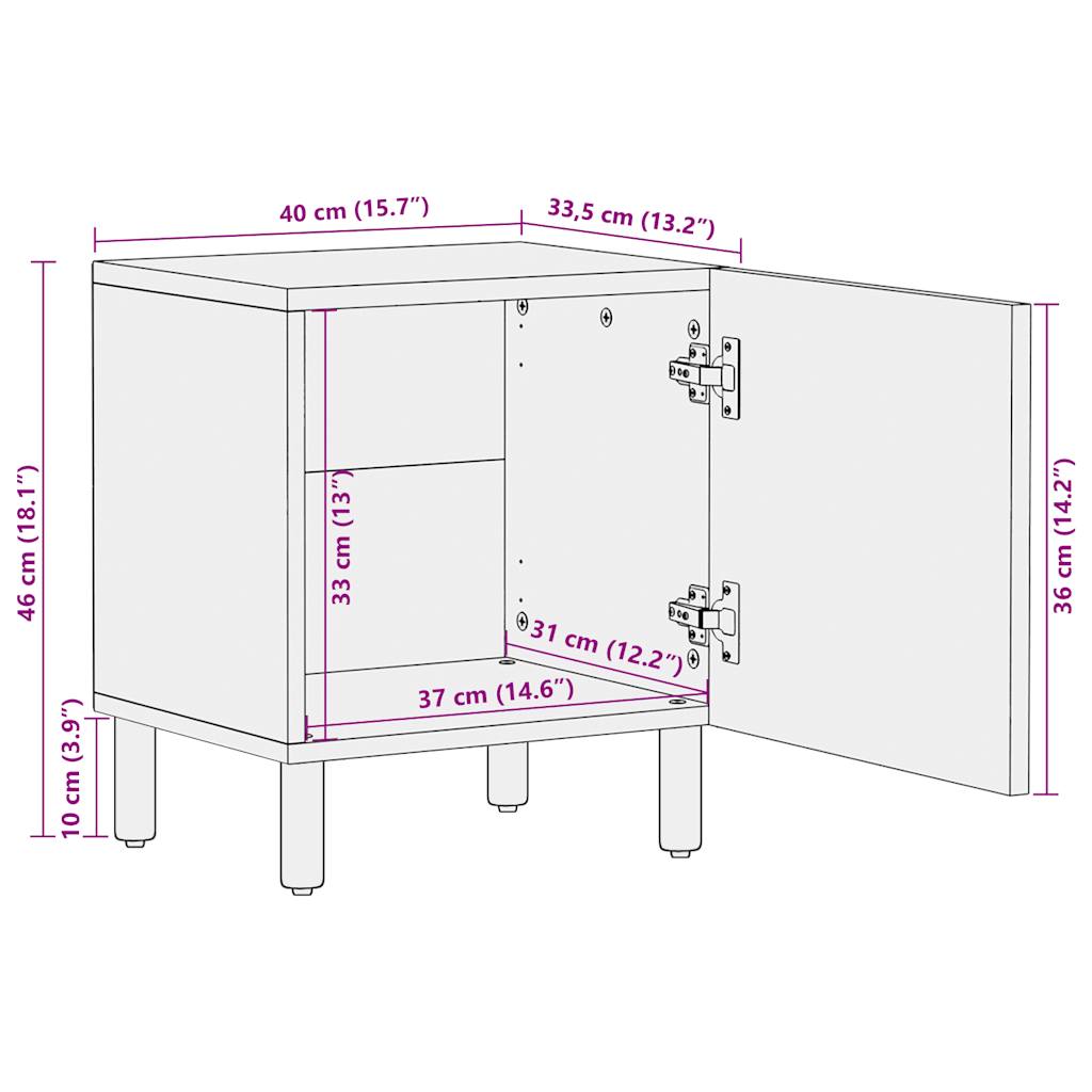 Mesa de cabeceira 40x33,5x46 cm madeira mangueira áspera maciça