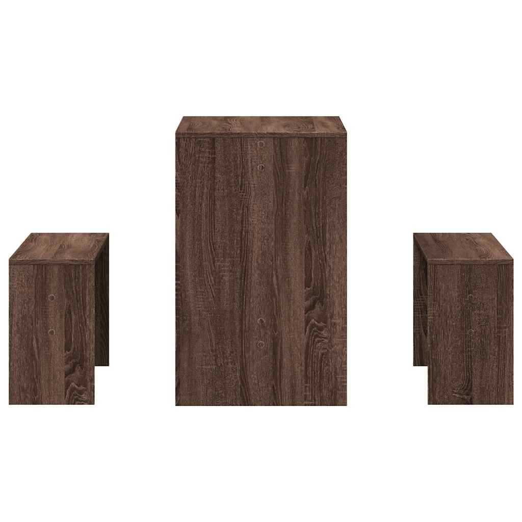 3 pcs conj. mesa jantar/banco deriv. madeira carvalho castanho