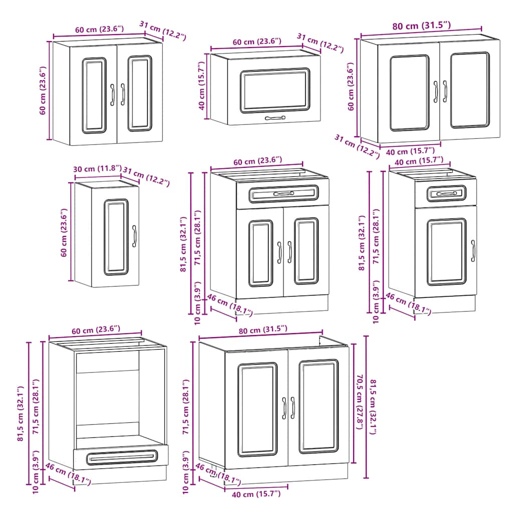 8 peças armário de cozinha conjunto Kalmar preto