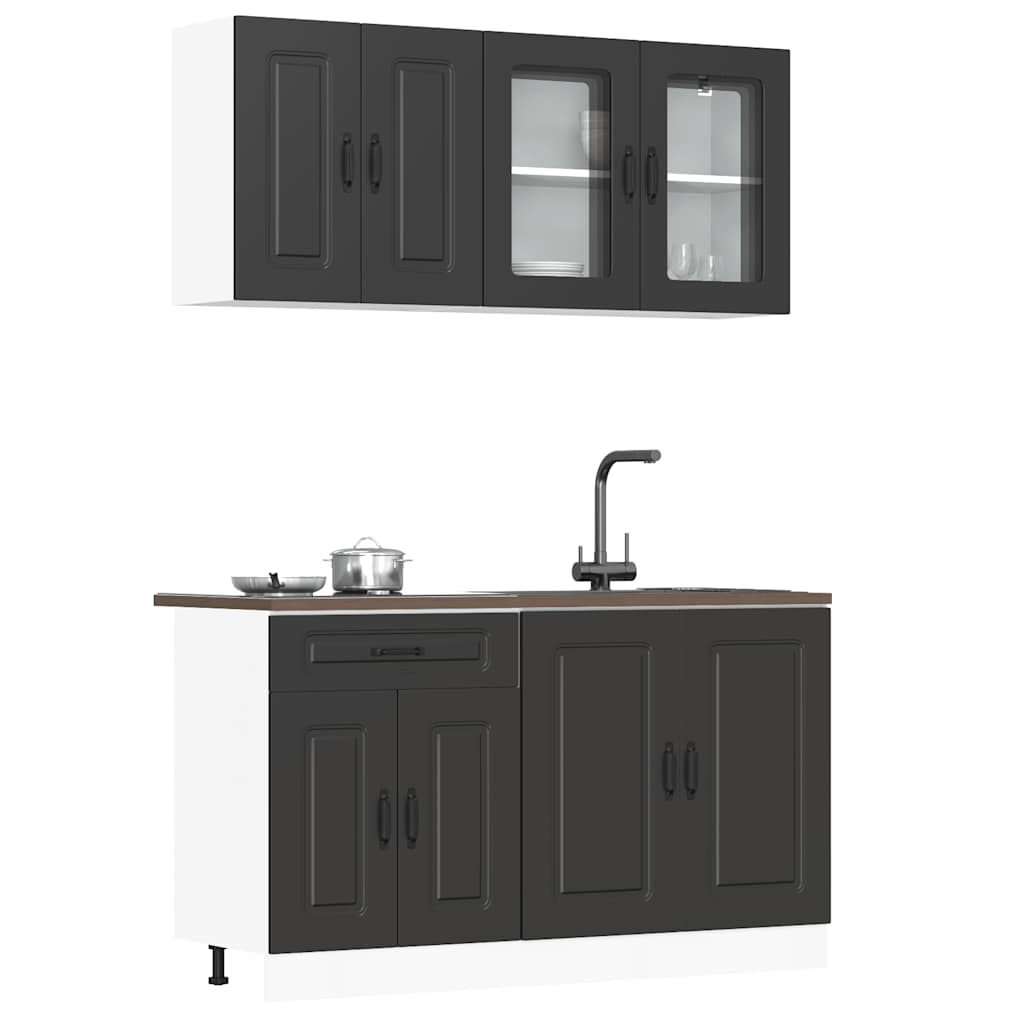 4 peças armário de cozinha conjunto Kalmar preto
