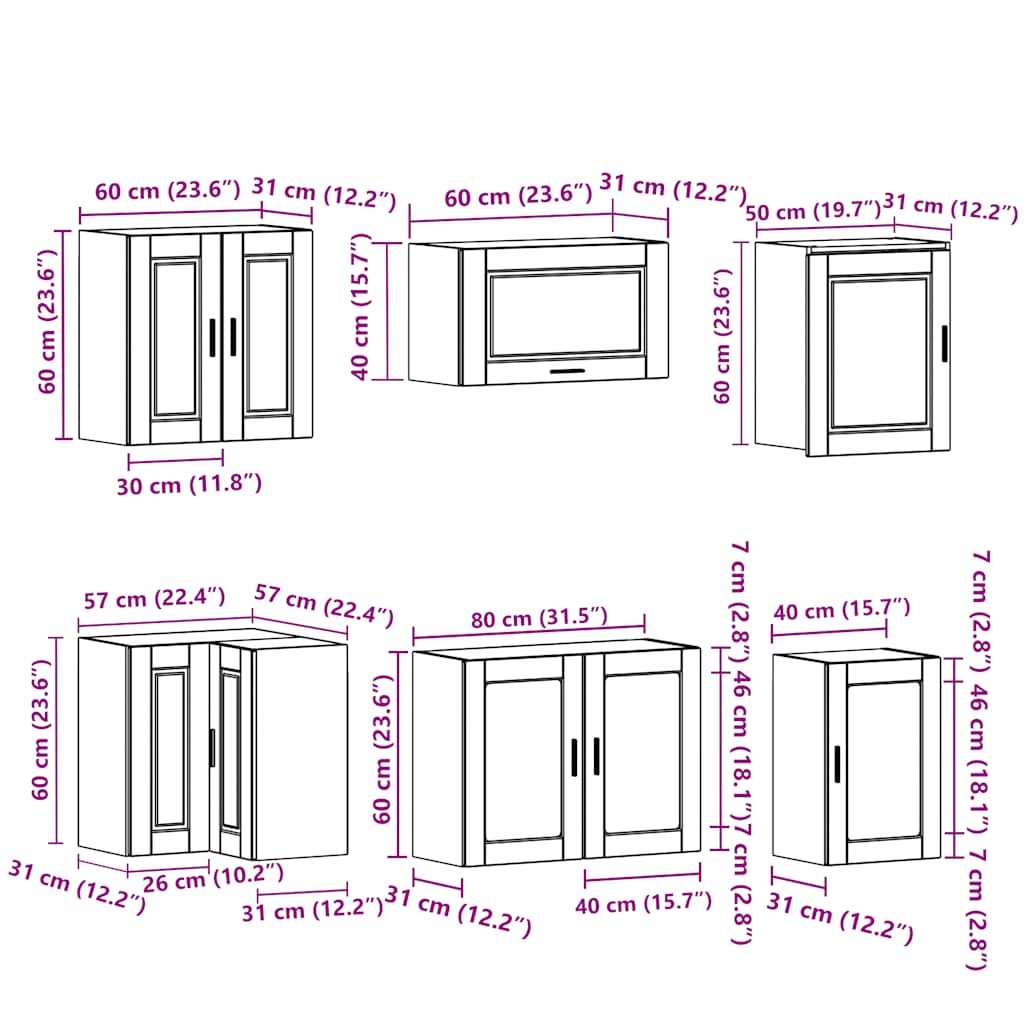 11 peças armário de cozinha conjunto Porto carvalho fumado