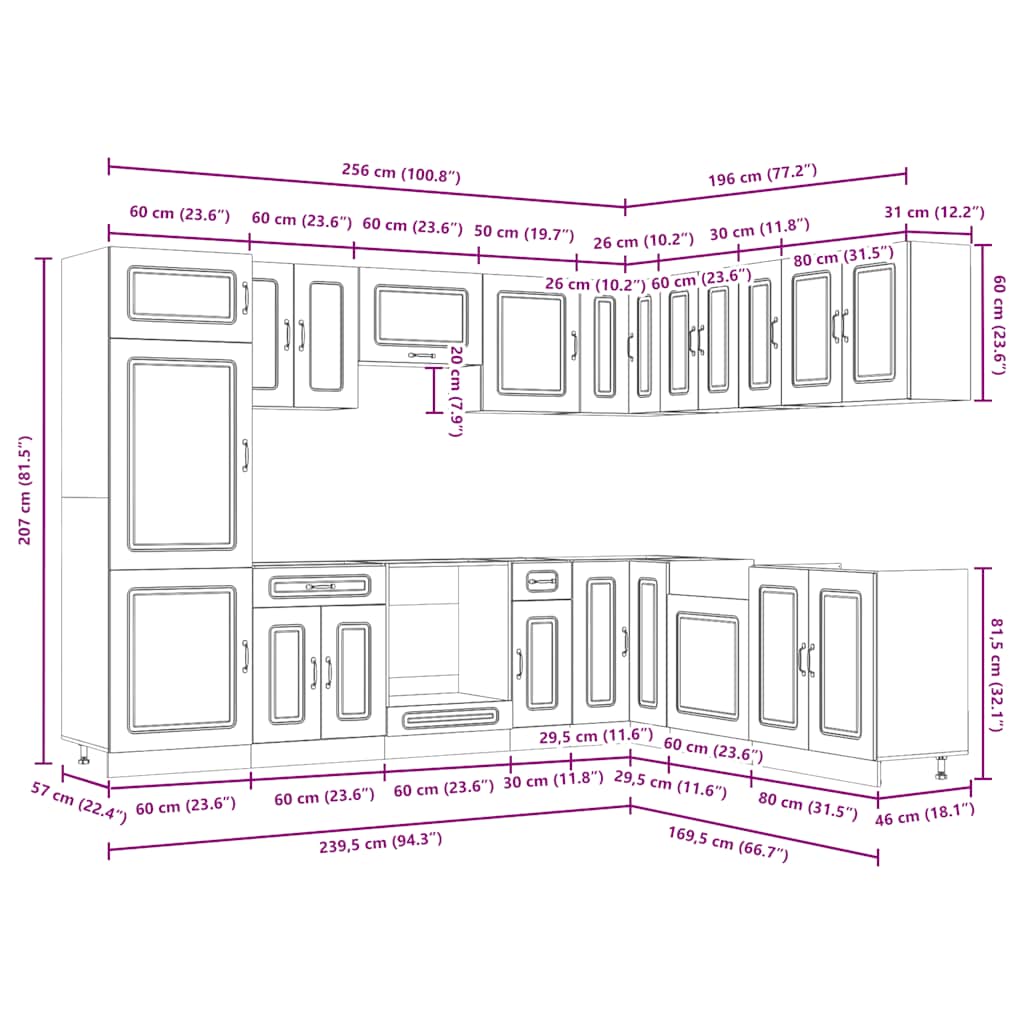 14 peças armário de cozinha conjunto Kalmar sonoma carvalho