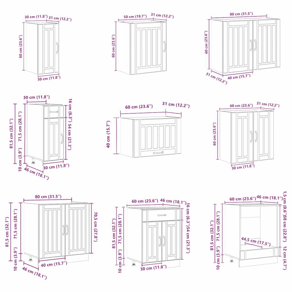 14 peças armário de cozinha conjunto Lucca preto