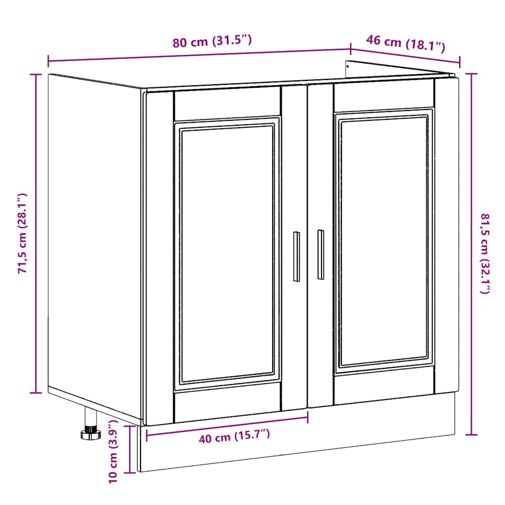 Gabinete Base para Pia Porto 2 pcs Preto 80 x 46 x 84.5 cm