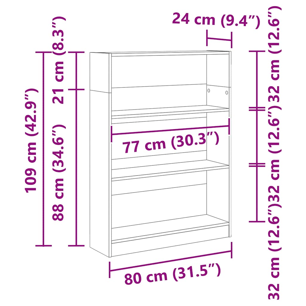Estante 80x24x109 cm derivados de madeira cinzento sonoma