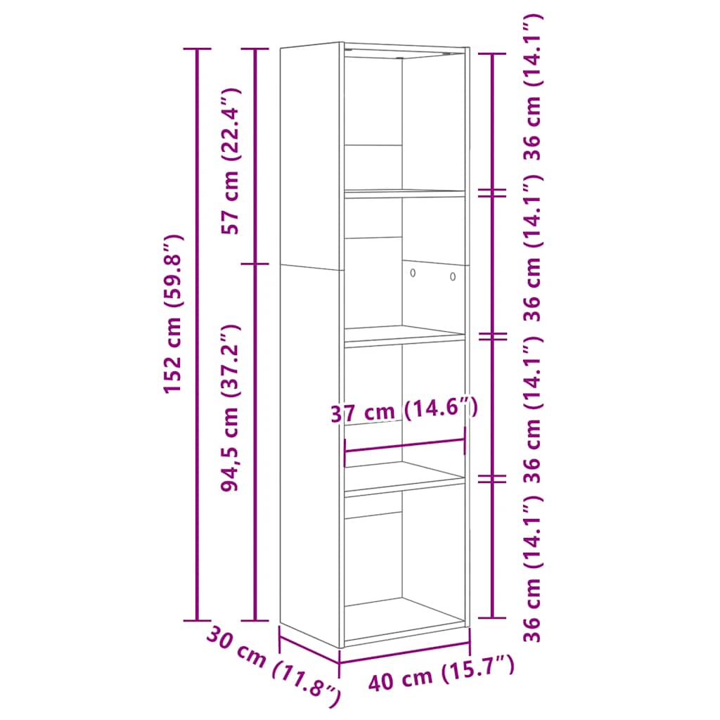 Estante 40x30x152 cm derivados de madeira cinzento cimento