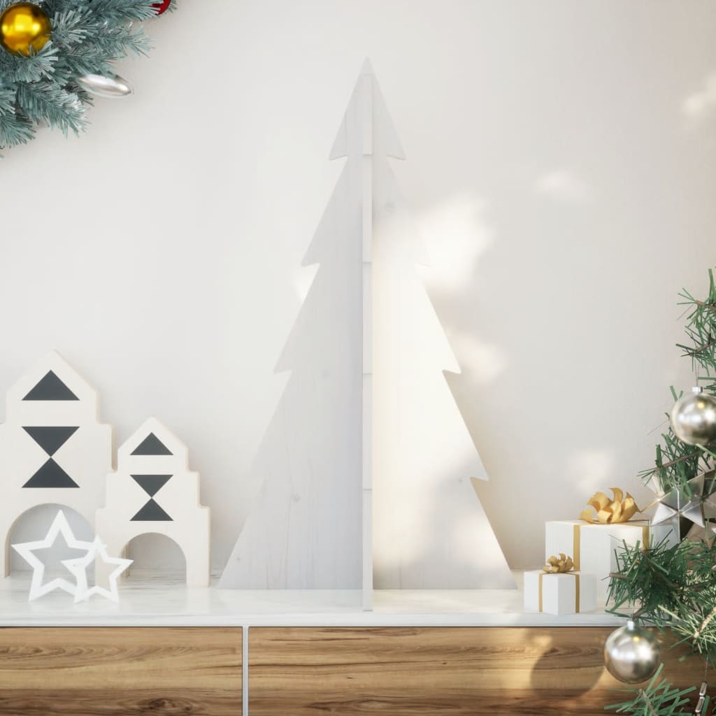 Árvore Natal decorativa 80 cm madeira de pinho maciça branco