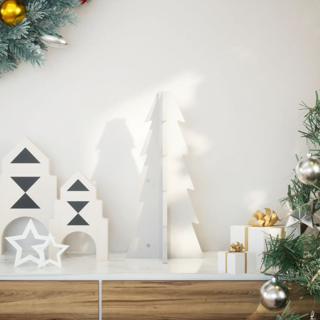Árvore de Natal decorativa 49 cm madeira de pinho maciça branco