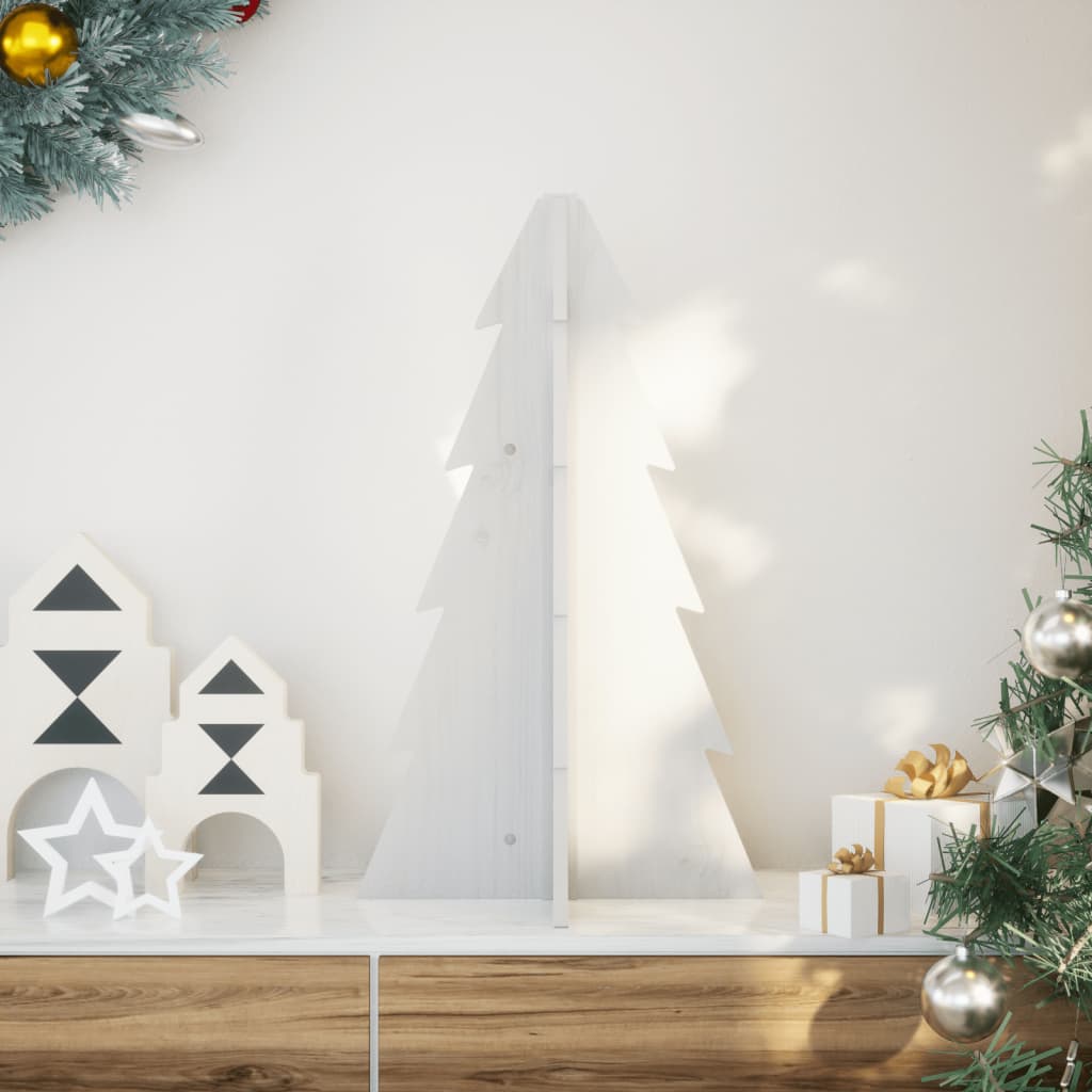 Árvore Natal decorativa 69,5 cm madeira de pinho maciça branco