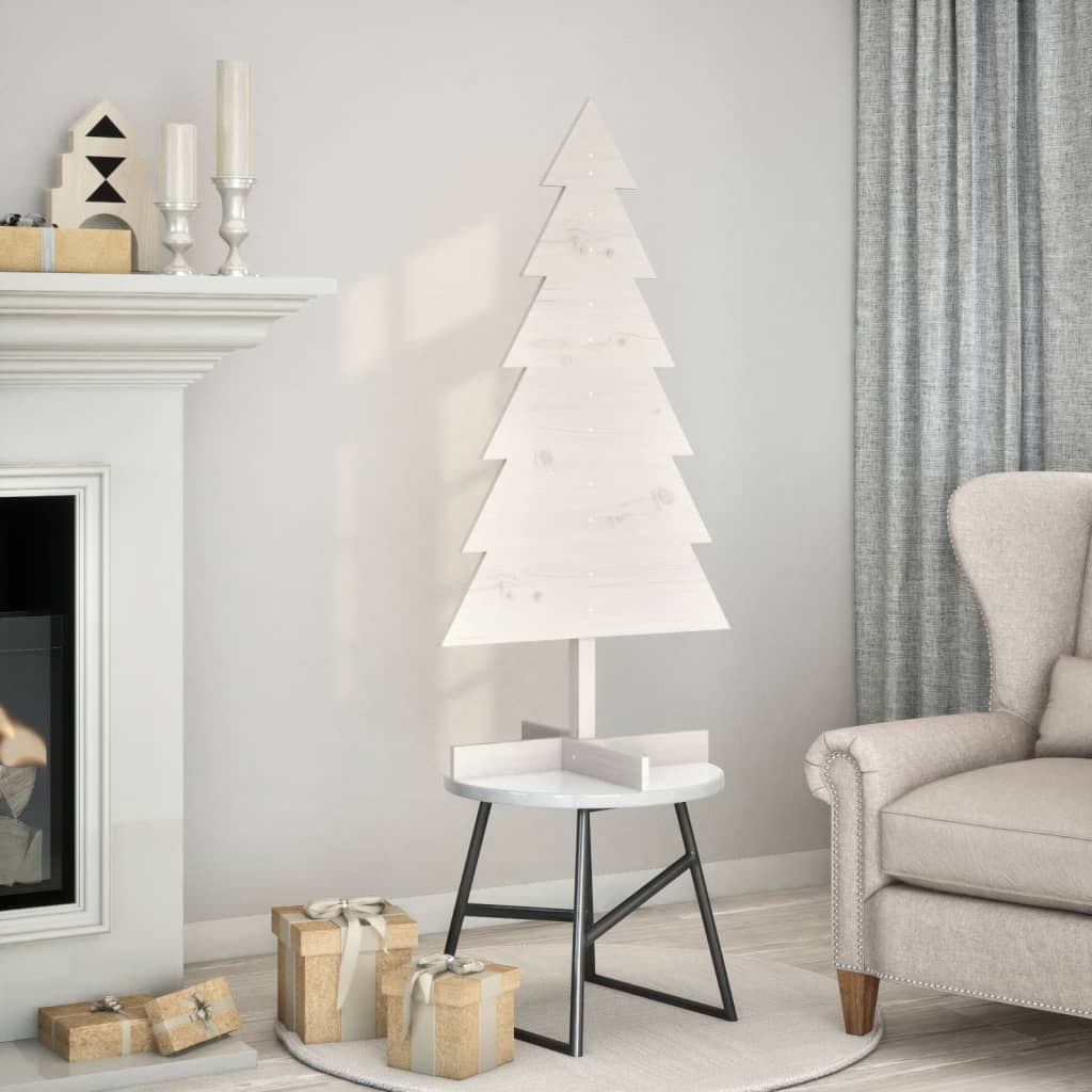Árvore de Natal decorativa 120cm madeira de pinho maciça branco