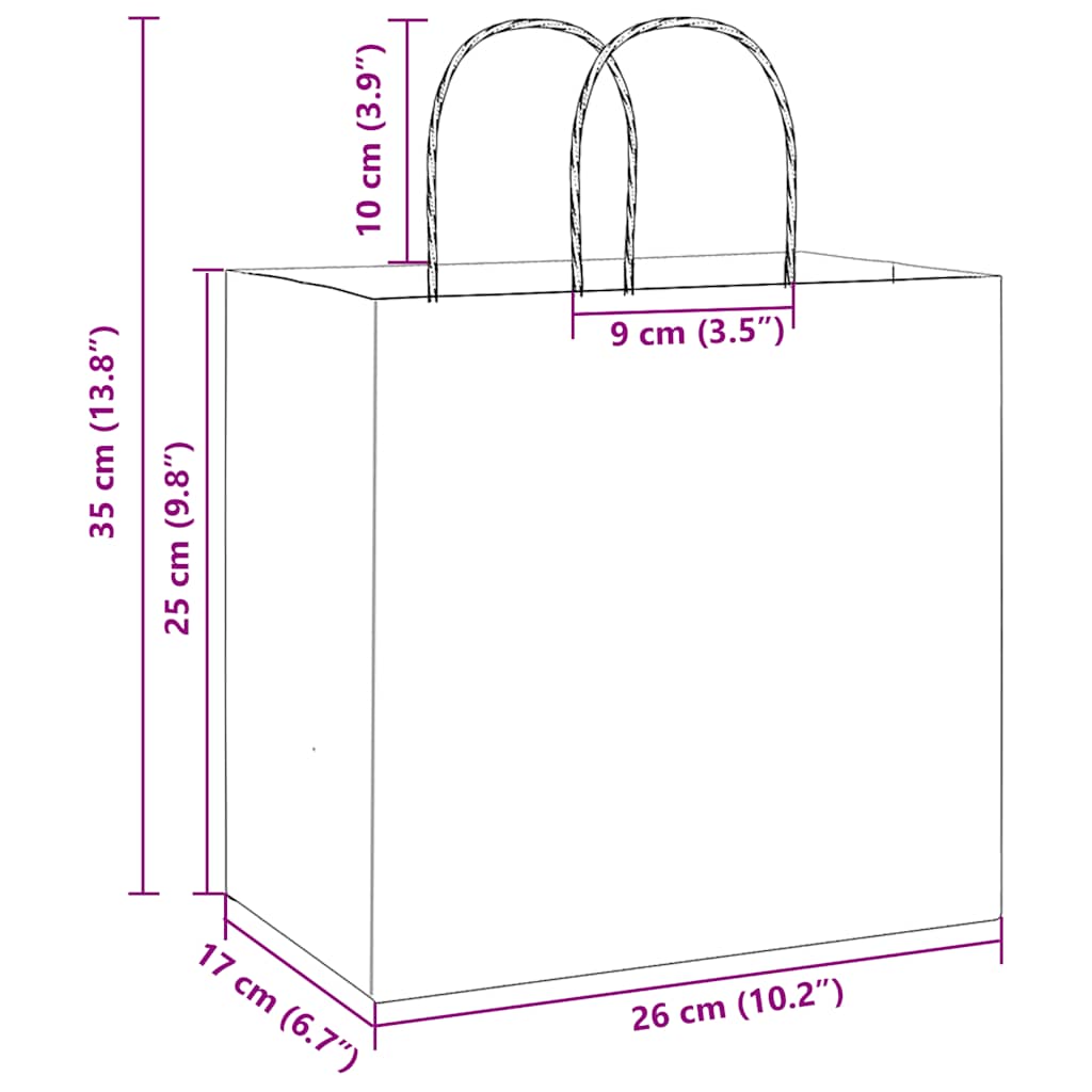 Sacos de papel 250 unid com alças preto 26x17x25 cm