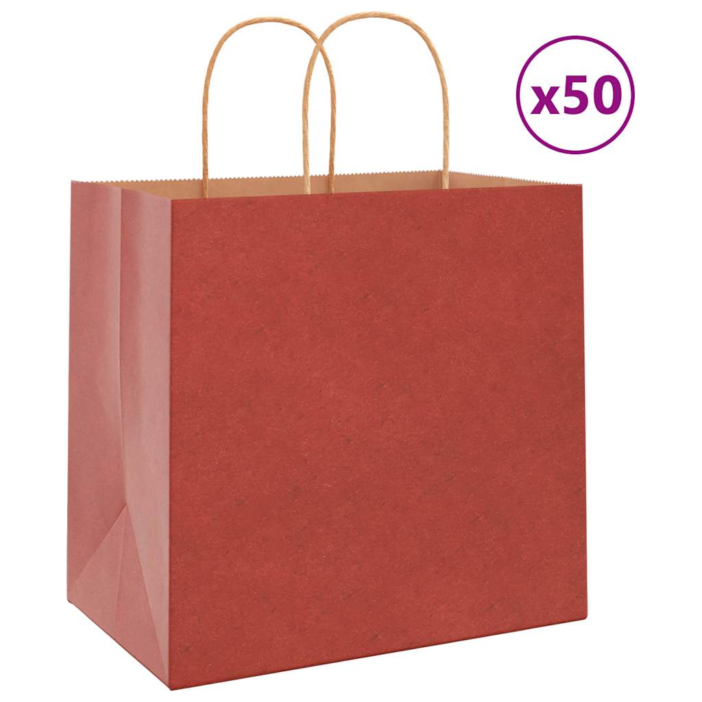 Sacos de papel 50 unid com alças vermelhas 26x17x25 cm