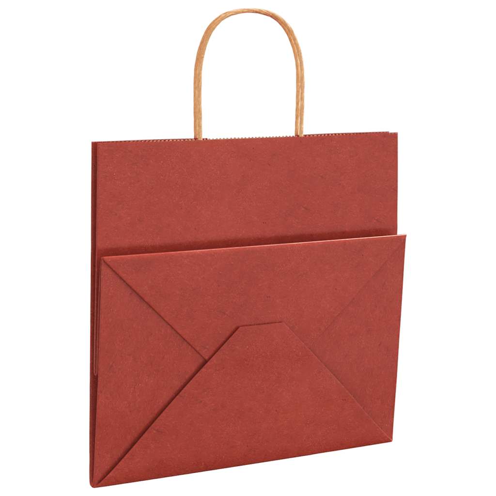 Sacos de papel 50 unid com alças vermelhas 26x17x25 cm