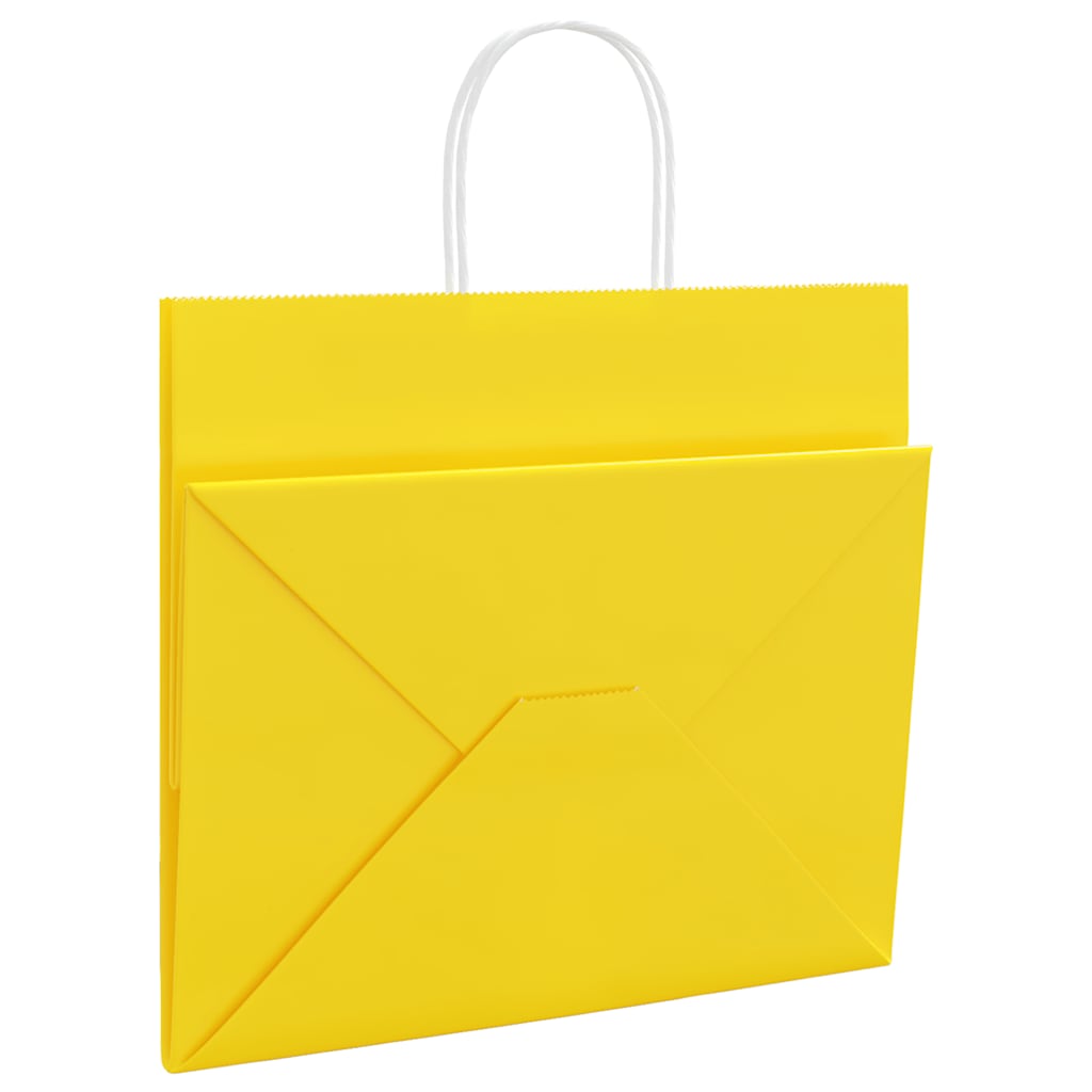 Sacos de papel 250 unid com alças amarelo 32x22x28 cm