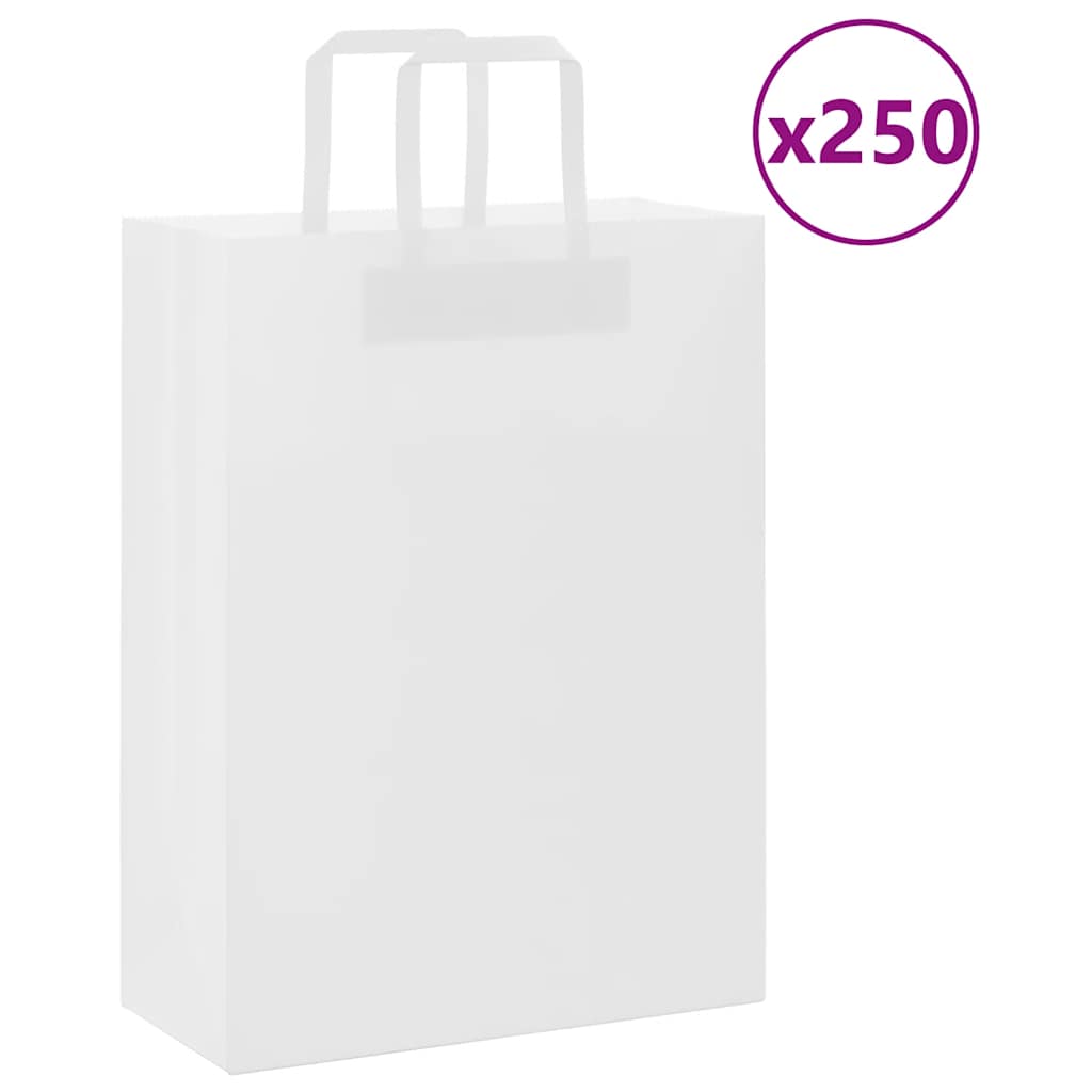 Sacos de papel 250 unid com alças branco 26x12x35 cm