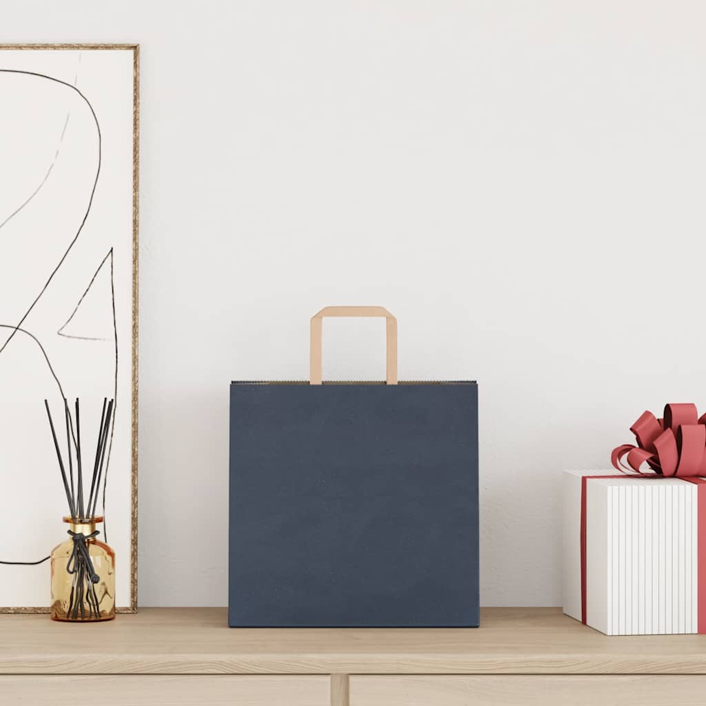 Sacos de papel 250 unid com alças azul 26x17x25 cm