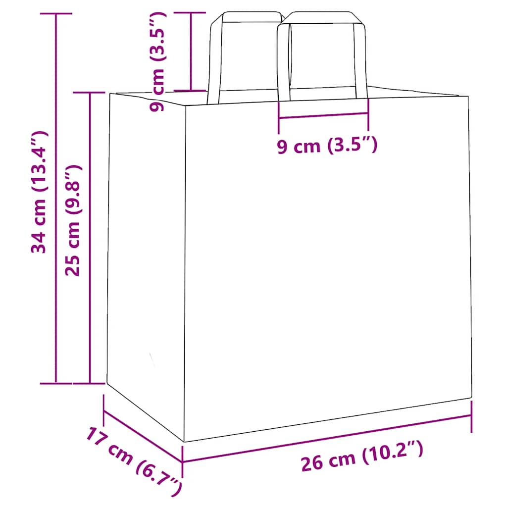 Sacos de papel 250 unid com alças azul 26x17x25 cm