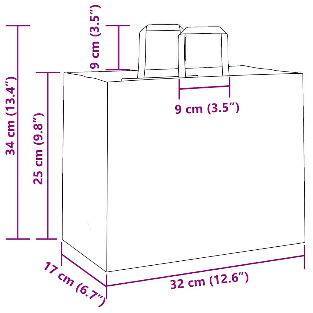 Sacos de papel 250 unid com alças vermelhas 32x17x25 cm