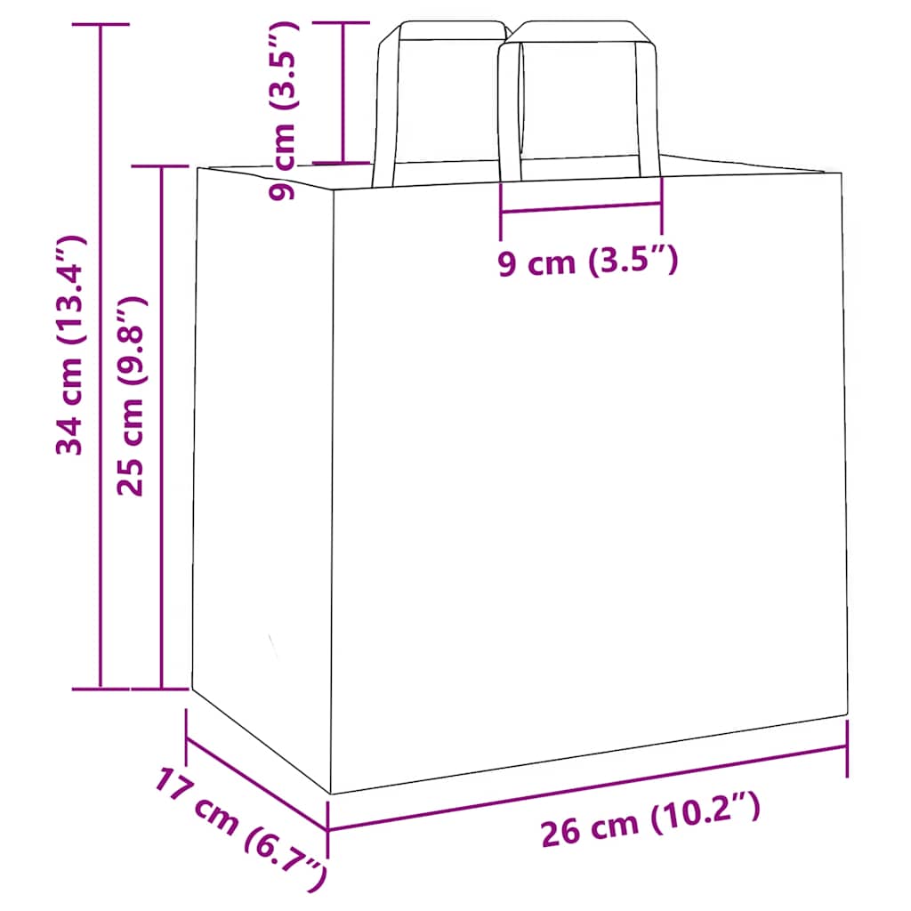 Sacos de papel 250 unid com alças amarelo 26x17x25 cm
