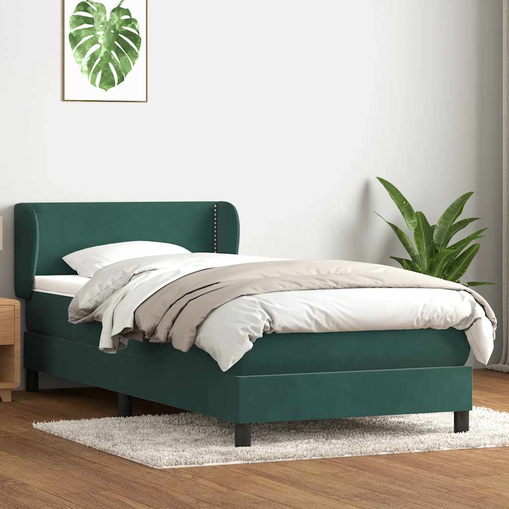 Cama com molas/colchão verde-escuro 80x220 cm veludo
