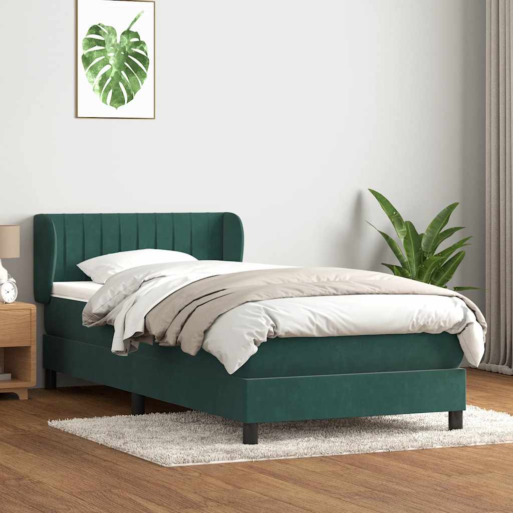 Cama com molas/colchão verde-escuro 80x220 cm veludo