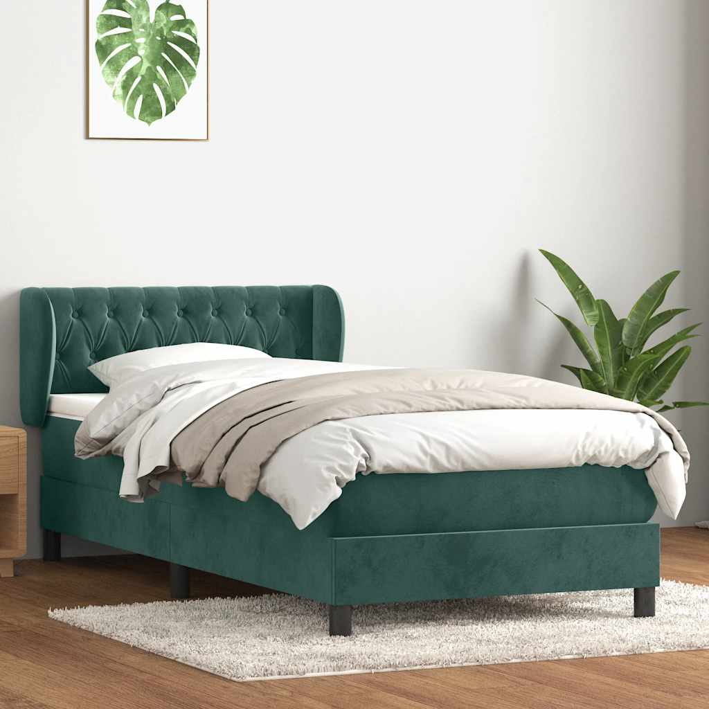 Cama com molas/colchão verde-escuro 80x220 cm veludo