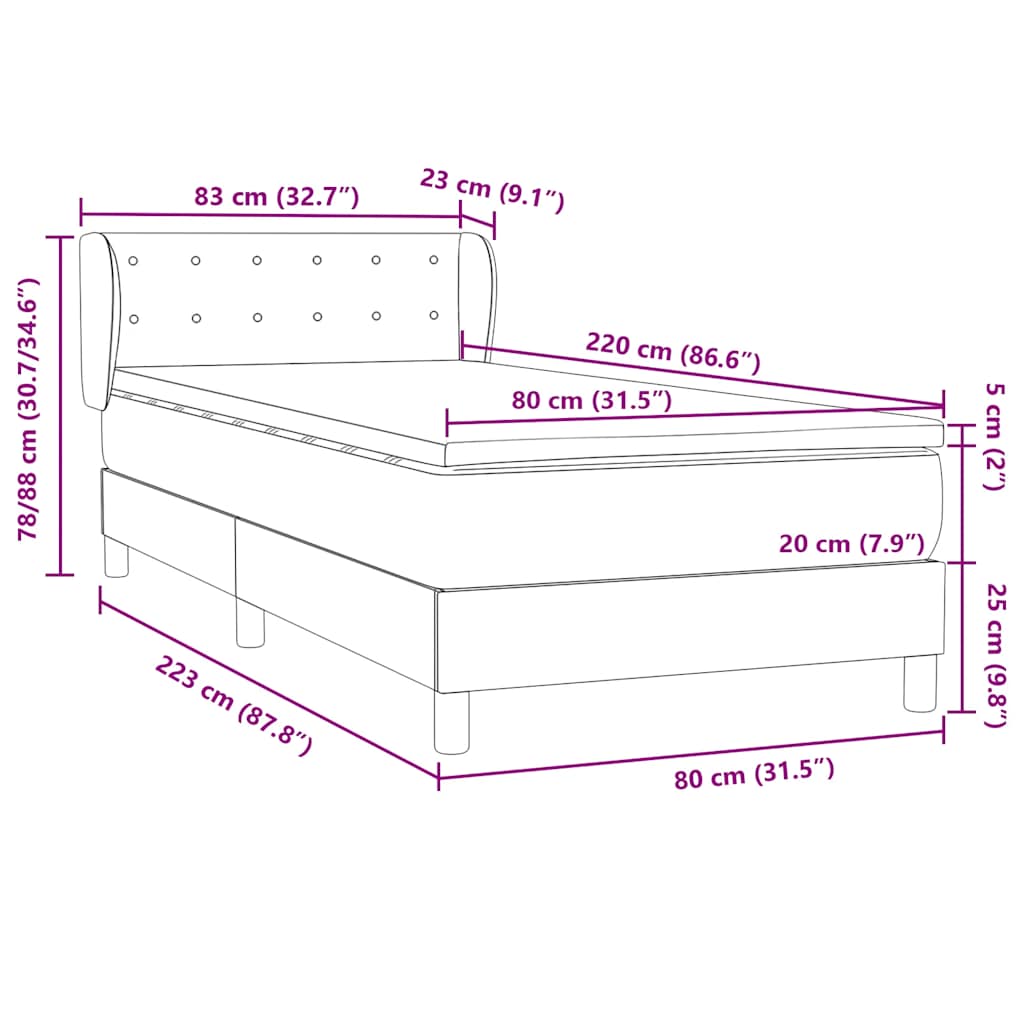 Cama com molas/colchão verde-escuro 80x220 cm veludo