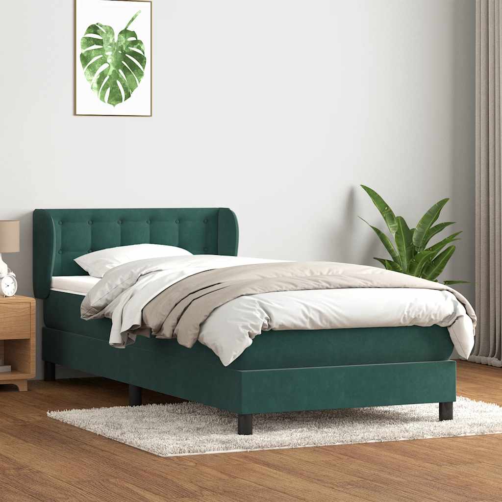 Cama com molas/colchão verde-escuro 80x220 cm veludo