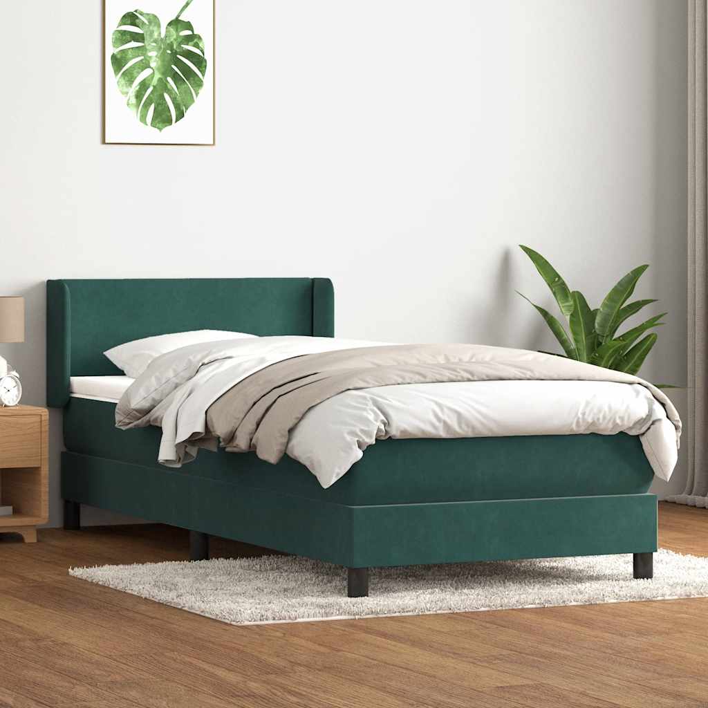 Cama com molas/colchão verde-escuro 80x220 cm veludo