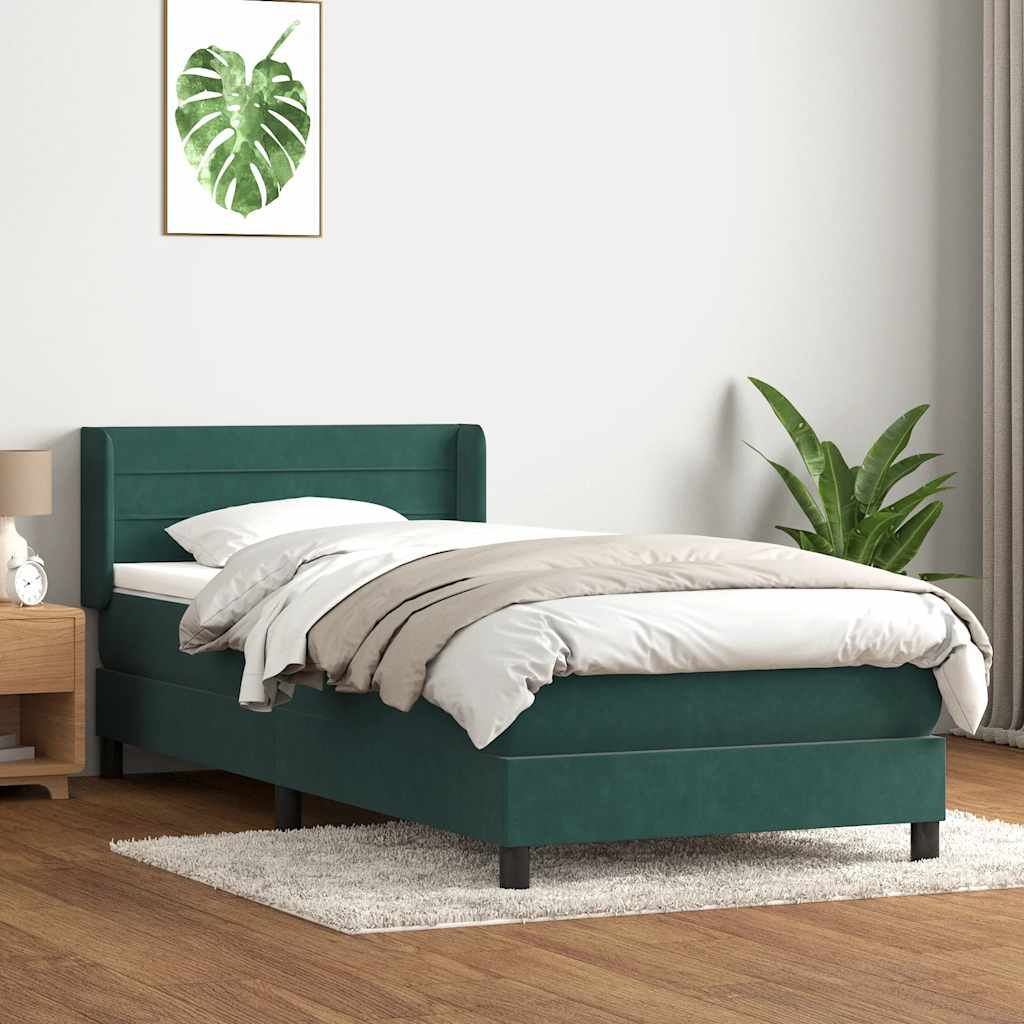 Cama com molas/colchão verde-escuro 80x220 cm veludo