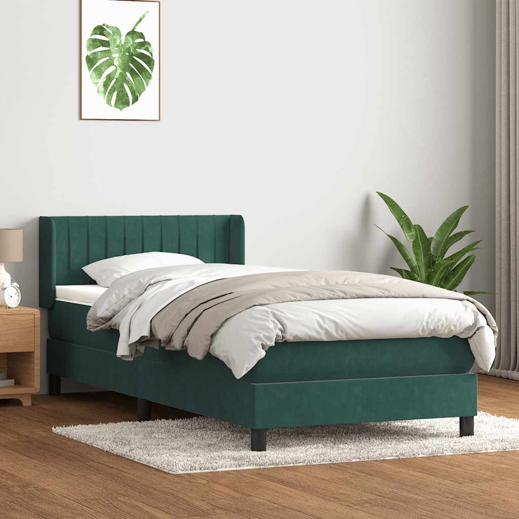 Cama com molas/colchão verde-escuro 80x220 cm veludo