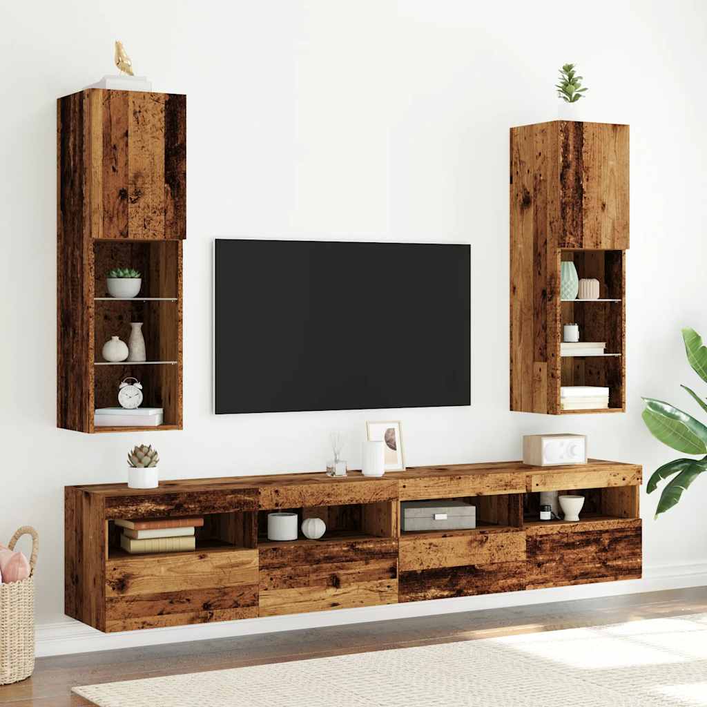 Móveis de TV com luzes LED 2 pcs 30,5x30x102 cm madeira velha
