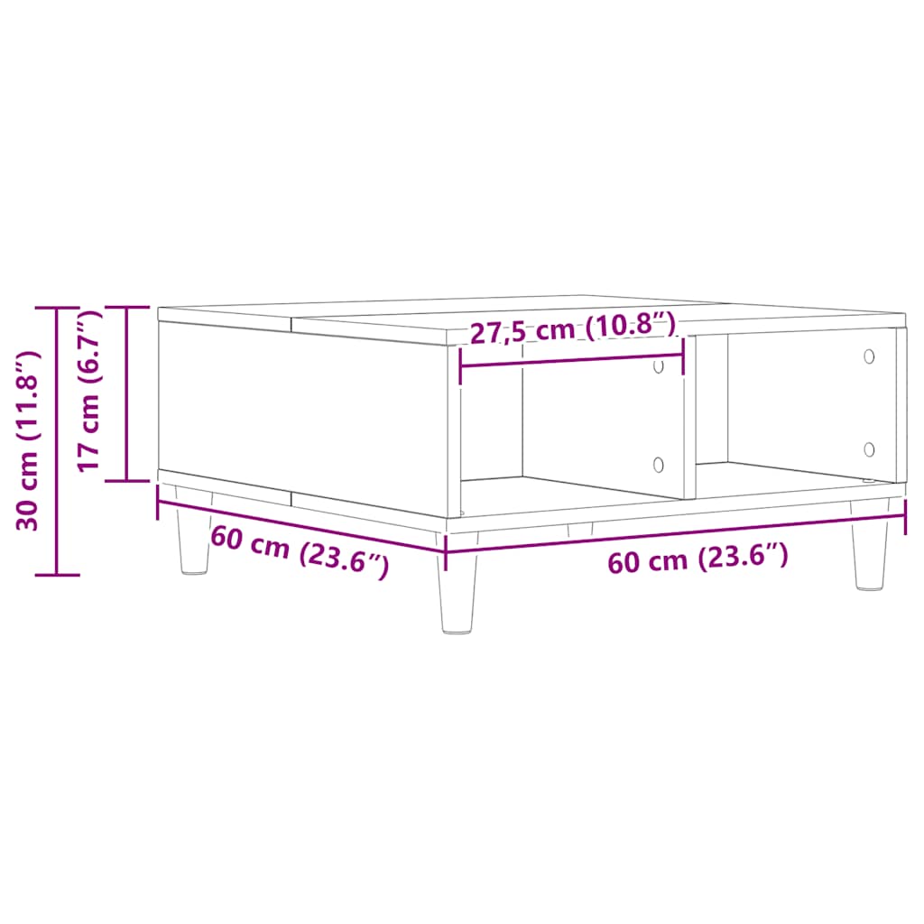 Mesa de centro 60x60x30 cm derivados madeira carvalho artisiano