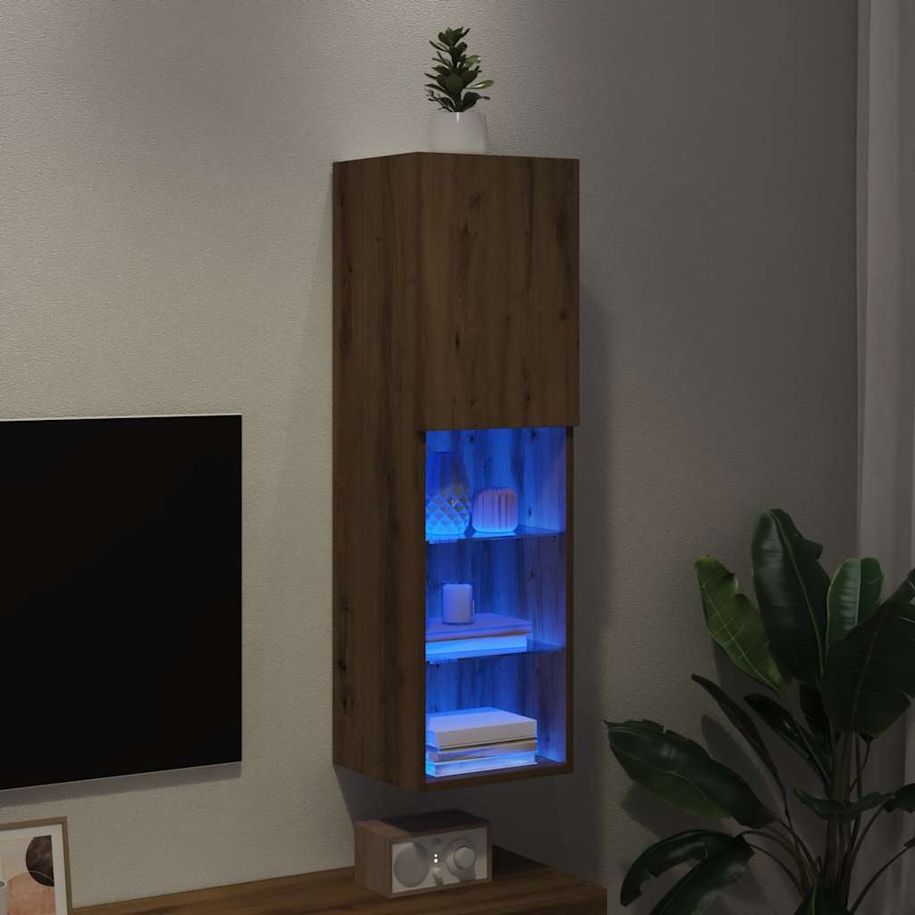 Móvel de TV com luzes LED 30,5x30x102 cm carvalho artisiano