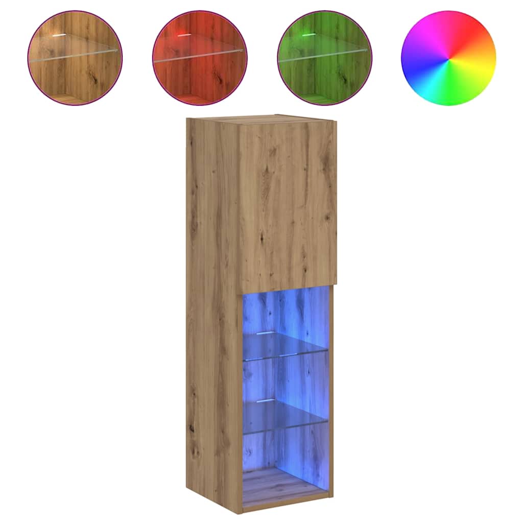 Móvel de TV com luzes LED 30,5x30x102 cm carvalho artisiano