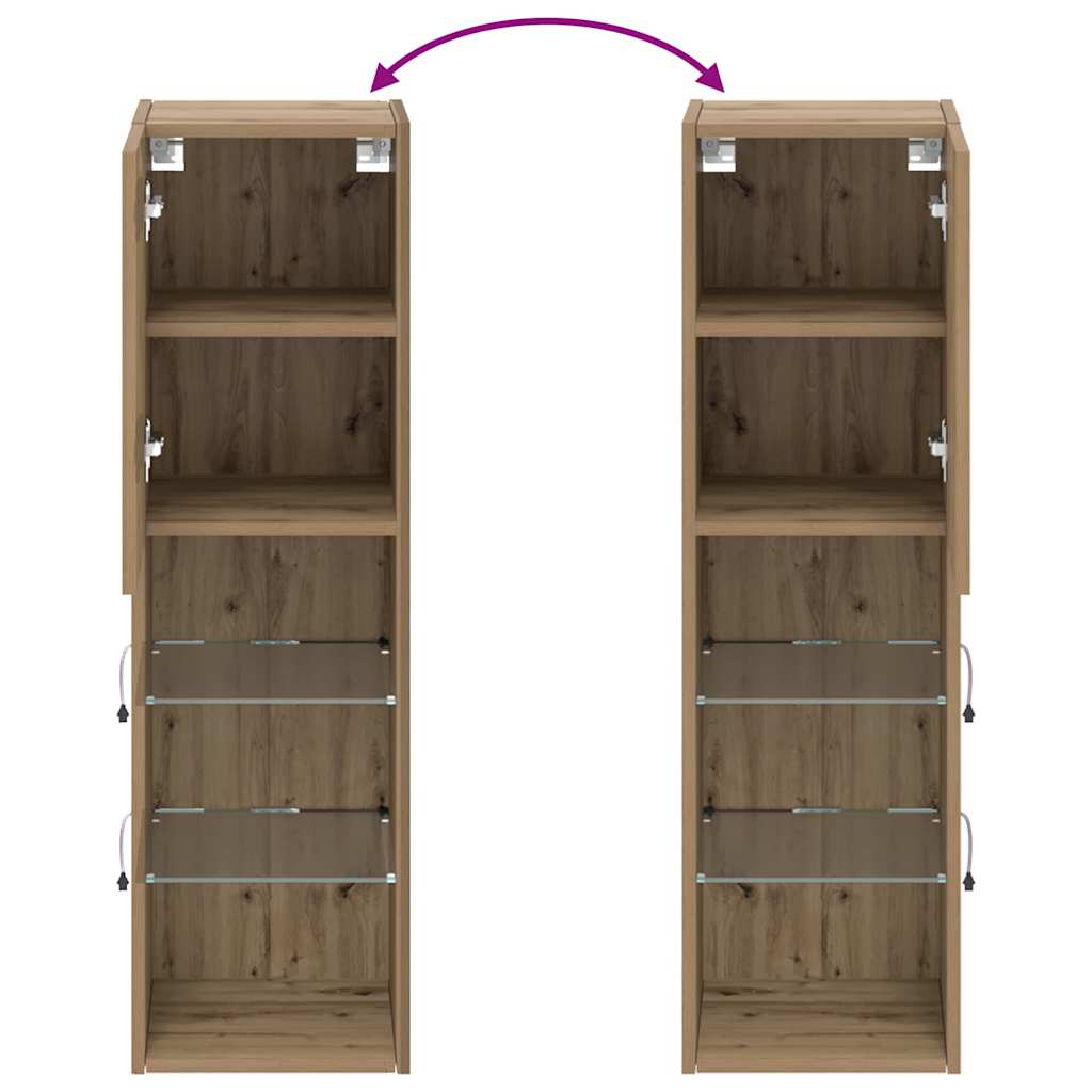 Móveis de TV c/ luzes LED 2pcs 30,5x30x102cm carvalho artisiano