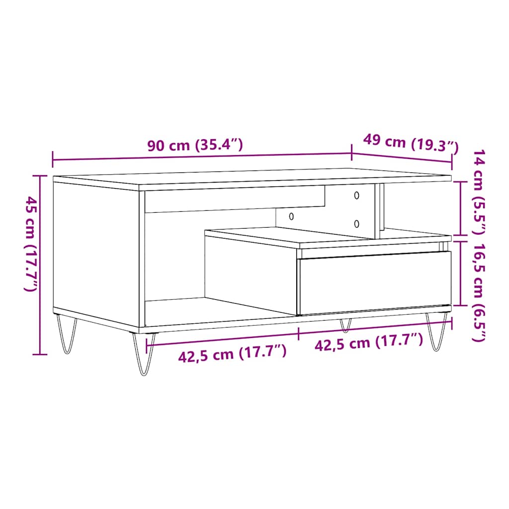 Mesa de centro 90x49x45 cm derivados de madeira madeira velha