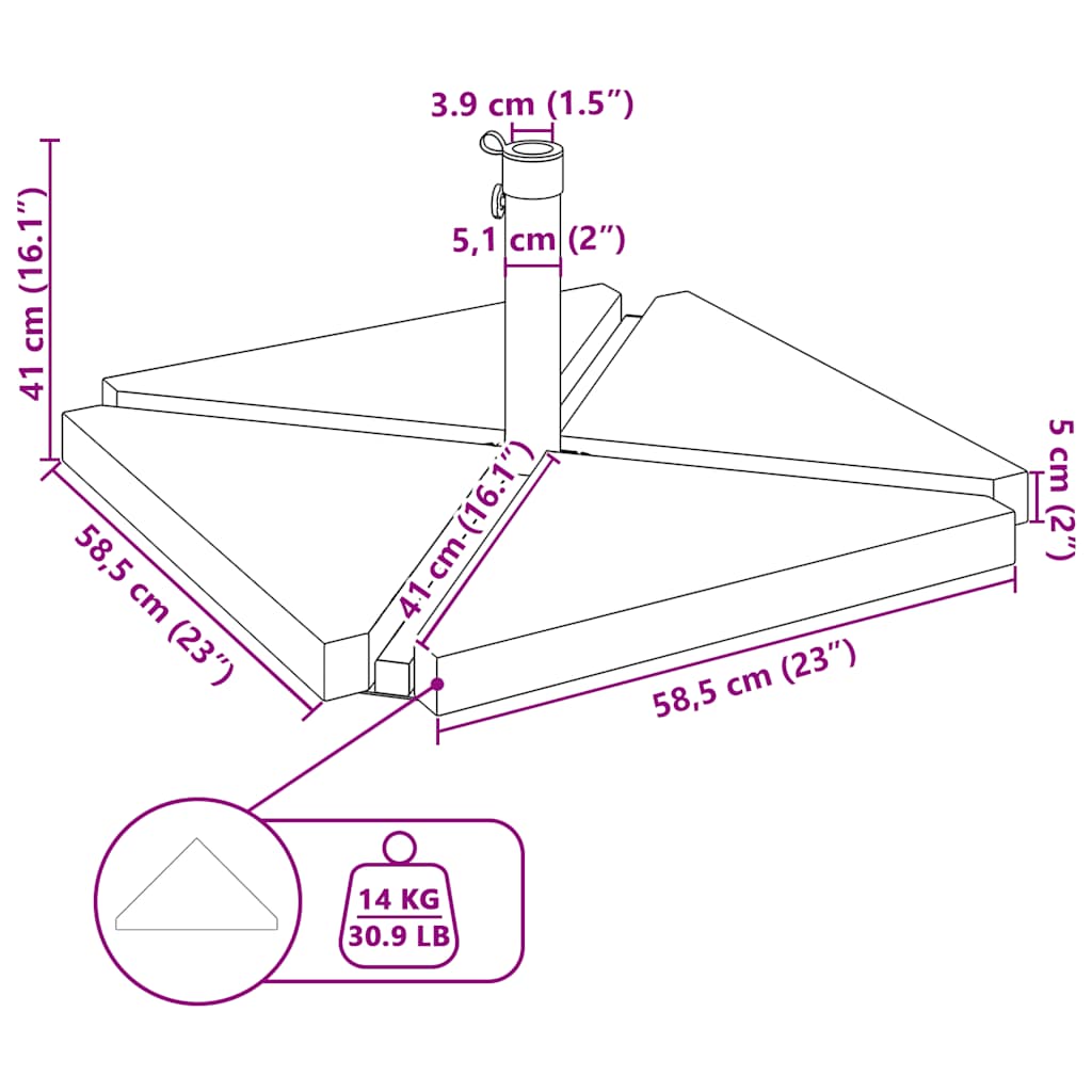 5 Peças Conjunto de base p/ guarda-sol de jardim granito e aço