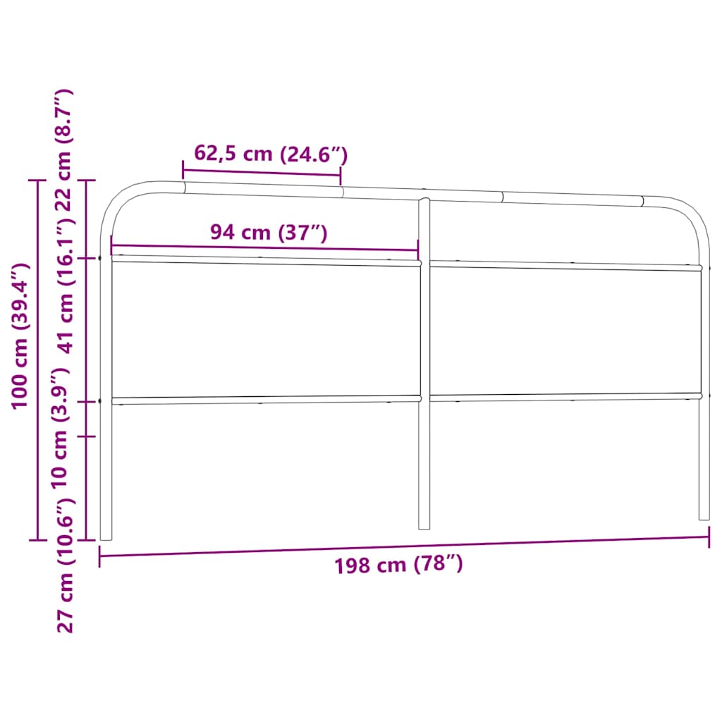 Cabeceira de cama 190 cm derivados madeira/aço carvalho fumado