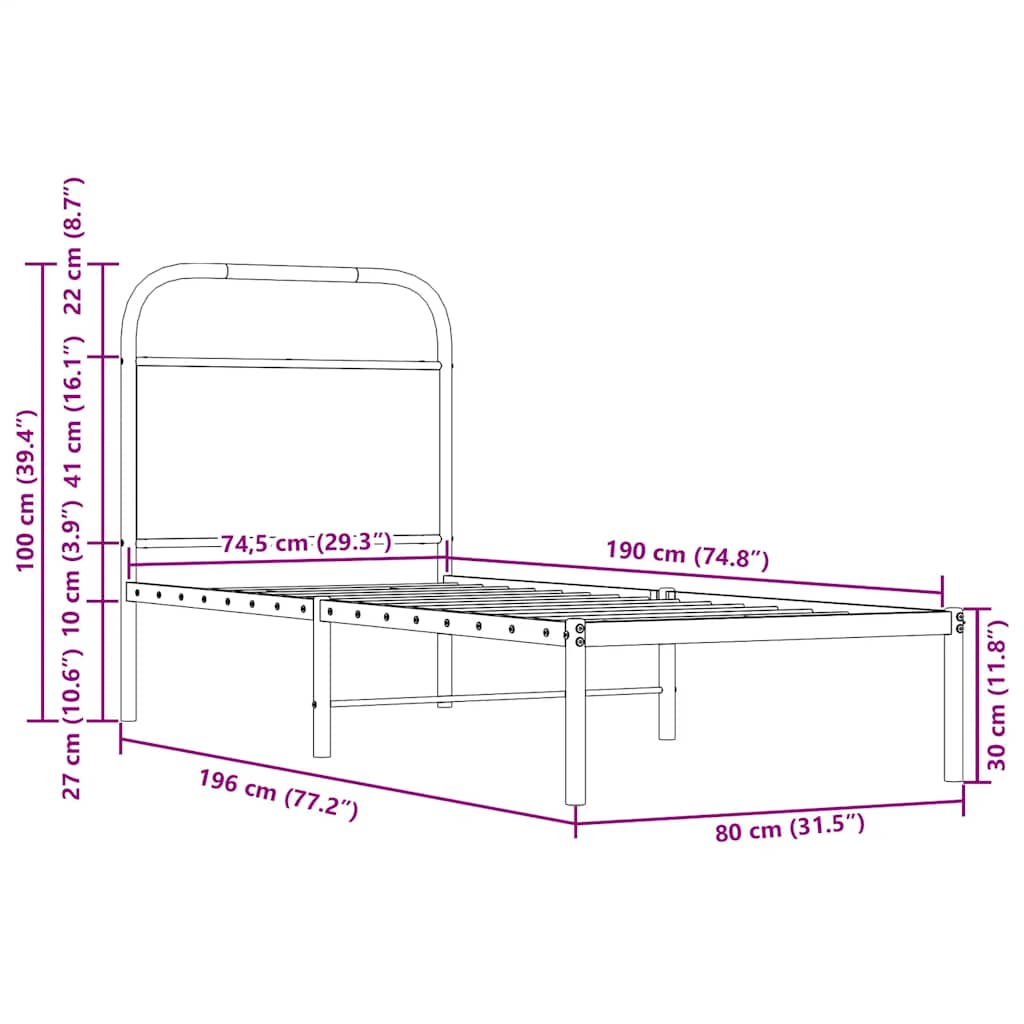 Cabeceira de cama 75 cm derivados madeira/aço carvalho sonoma