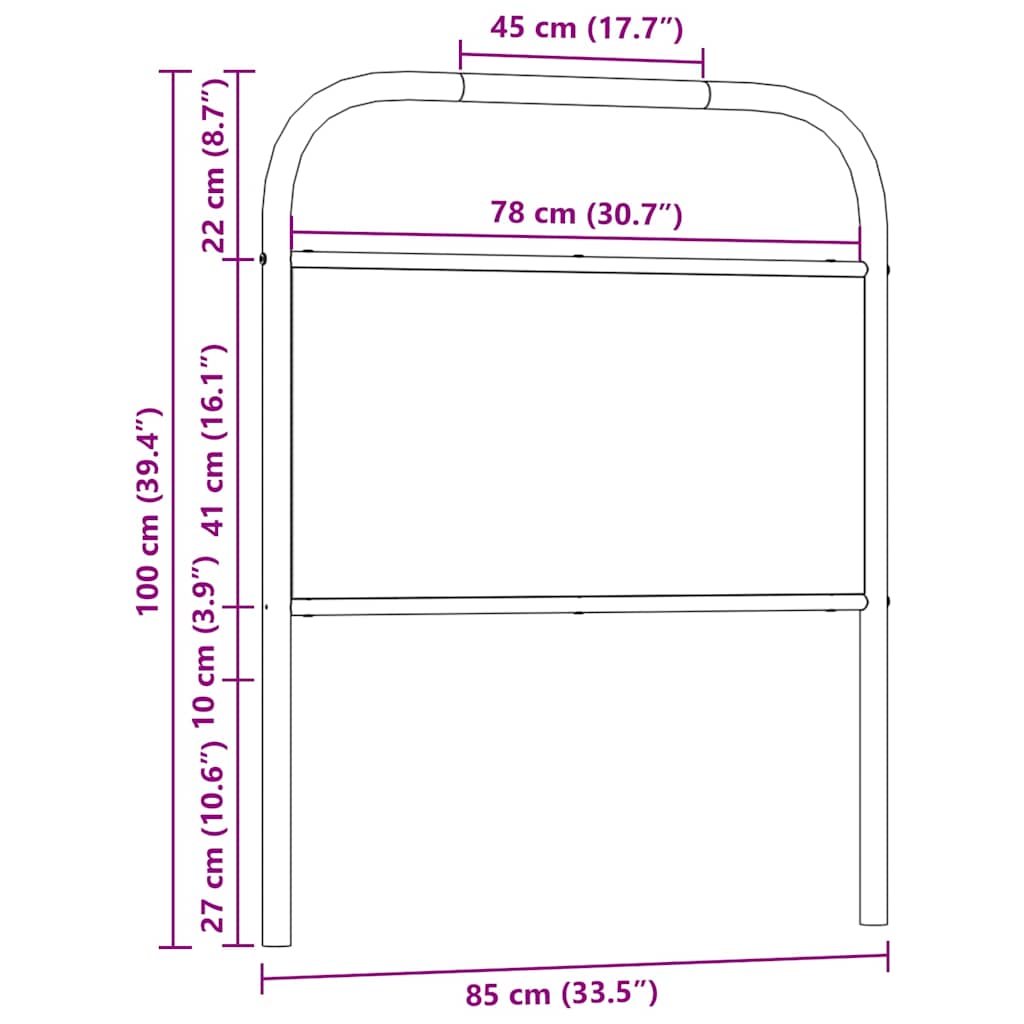 Cabeceira de cama 80 cm derivados madeira/aço carvalho sonoma