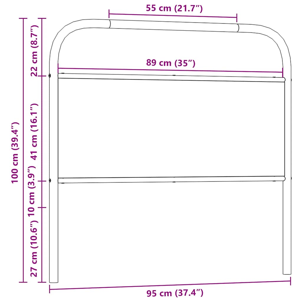Cabeceira de cama 90 cm derivados madeira/aço carvalho sonoma