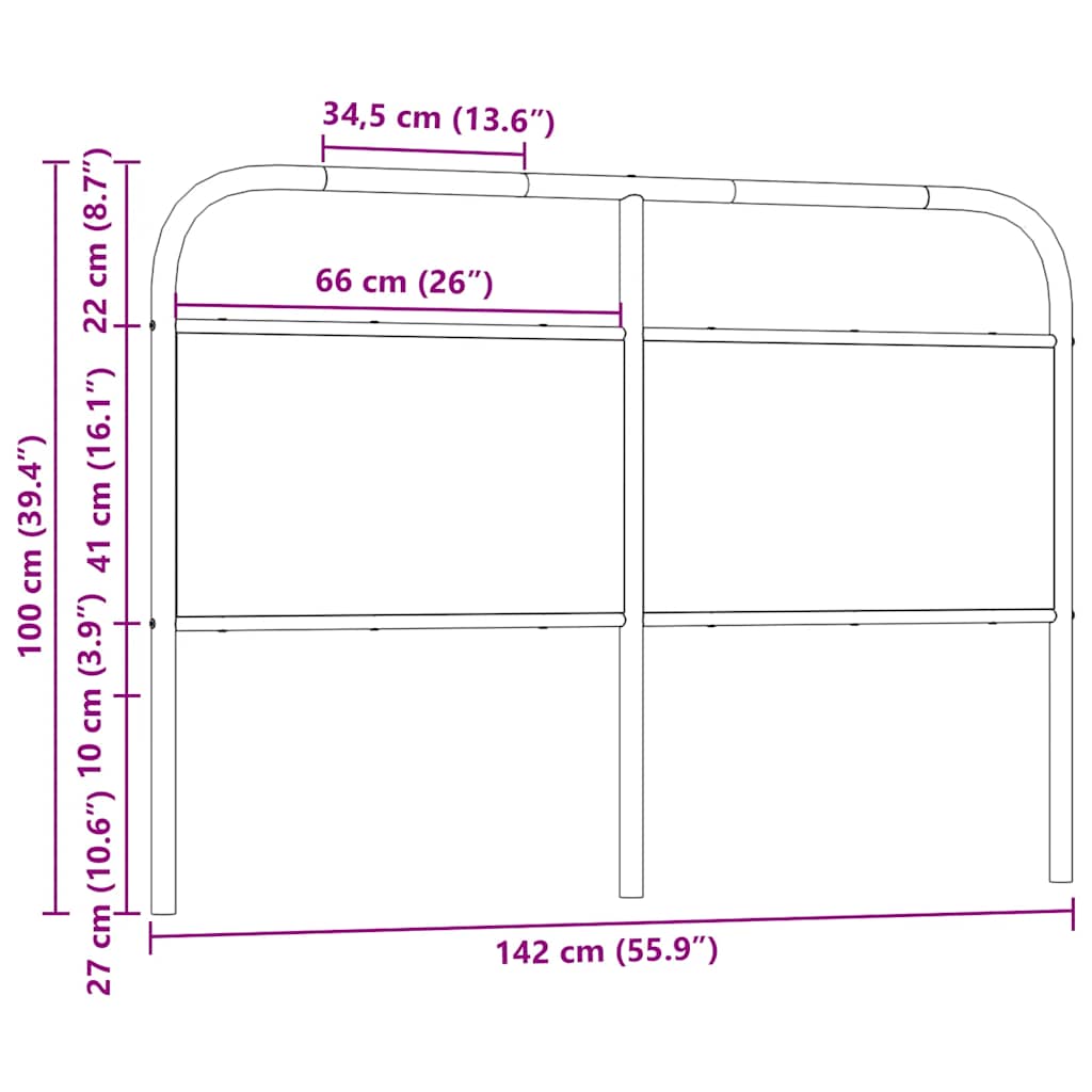 Cabeceira de cama 135 cm derivados madeira/aço carvalho sonoma