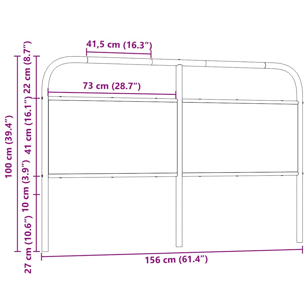 Cabeceira de cama 150 cm derivados madeira/aço carvalho sonoma