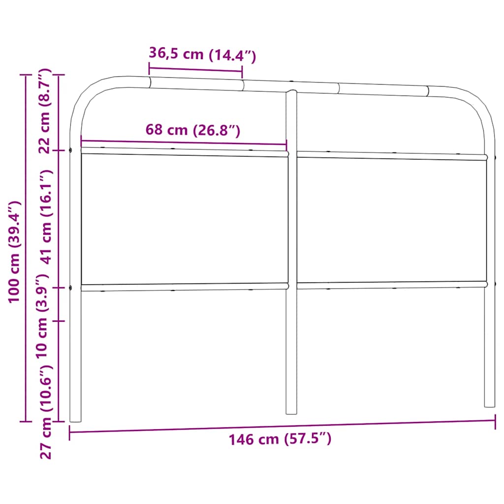 Cabeceira de cama 140cm derivados madeira/aço carvalho castanho