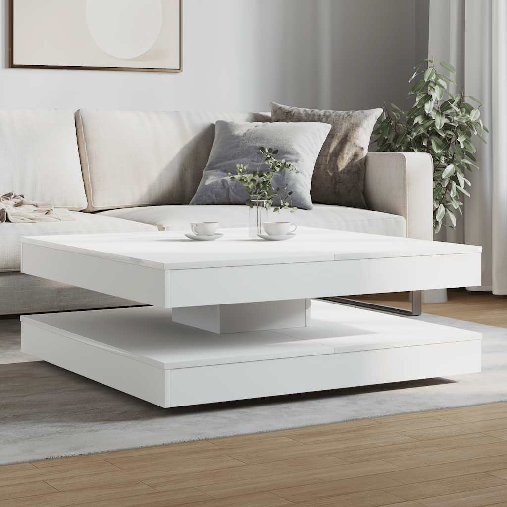 Mesa de centro rotativa a 360 graus 90x90x34,5 cm branco