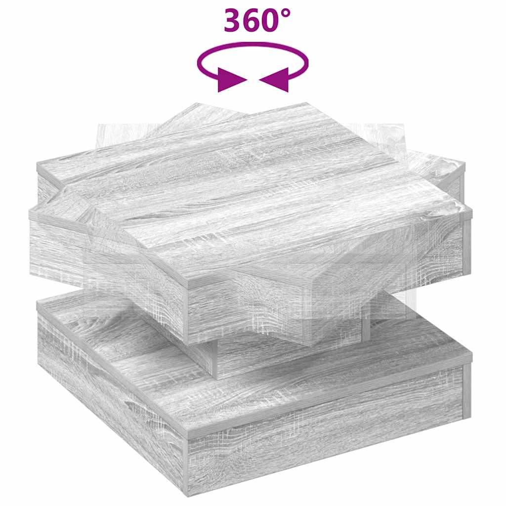 Mesa de centro rotativa a 360 graus 50x50x34,5 cm sonoma cinza