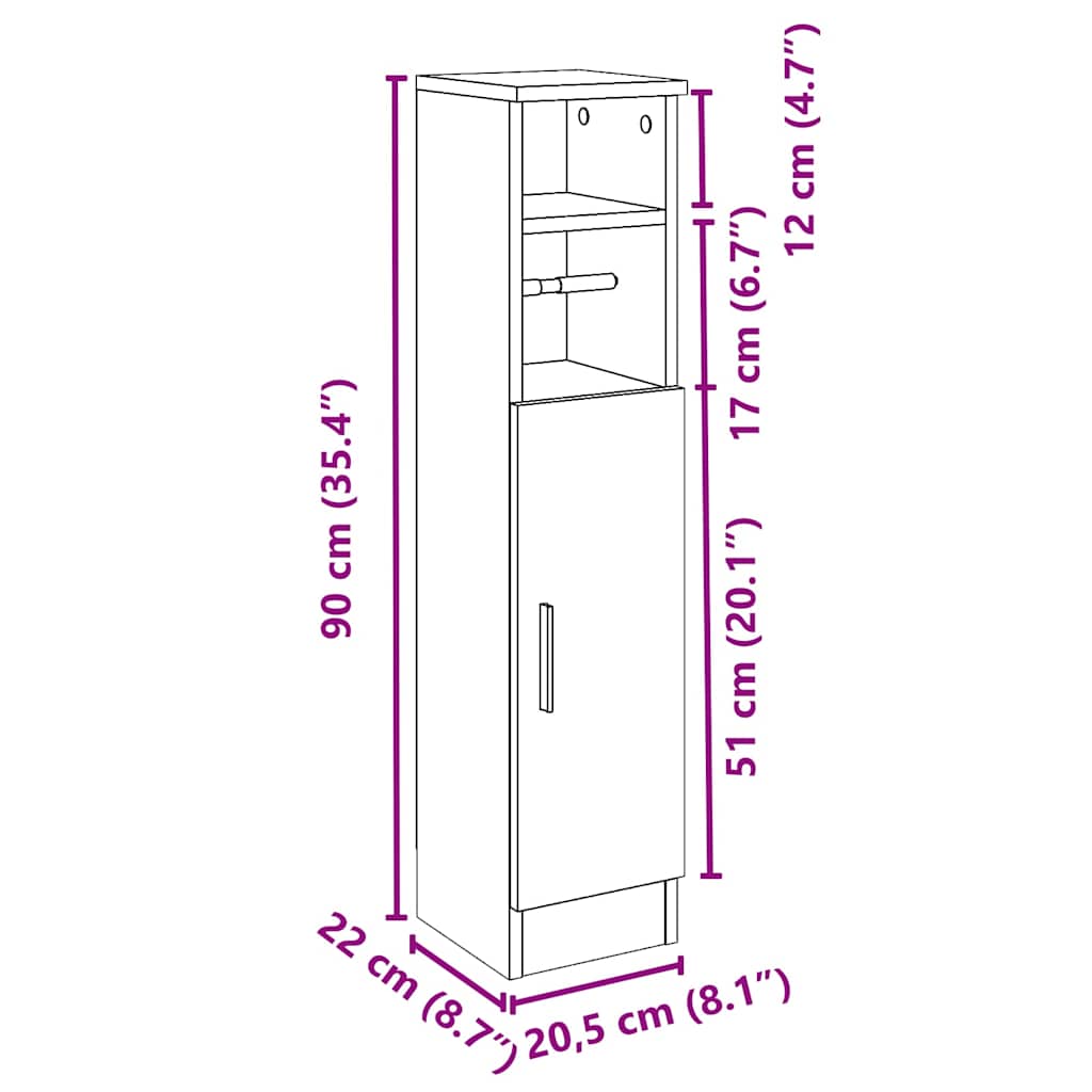 Móvel p/ casa banho c/ suporte rolos 20,5x22x90cm cinza cimento