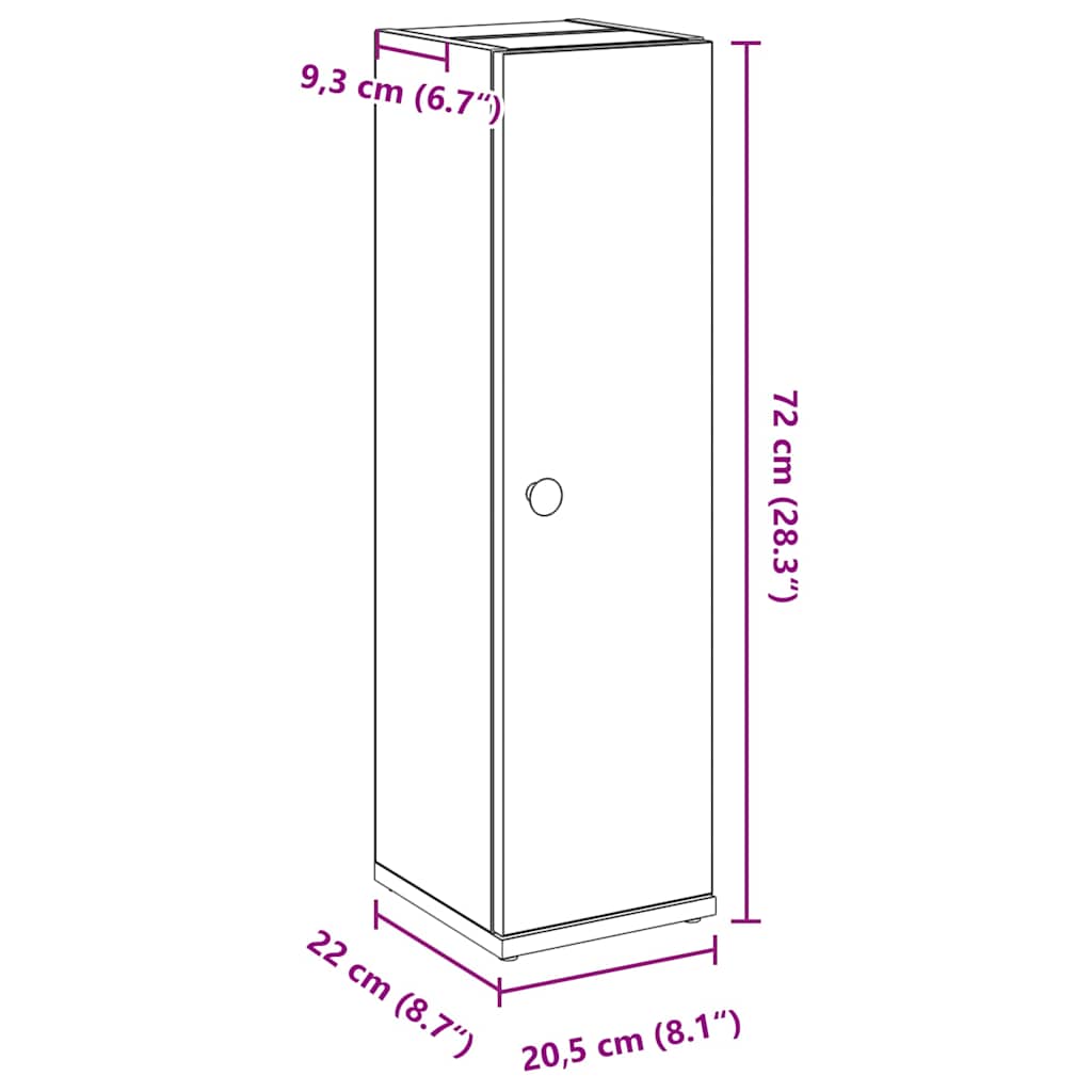 Móvel p/casa banho c/suporte rolos 20,5x22x72cm carvalho fumado